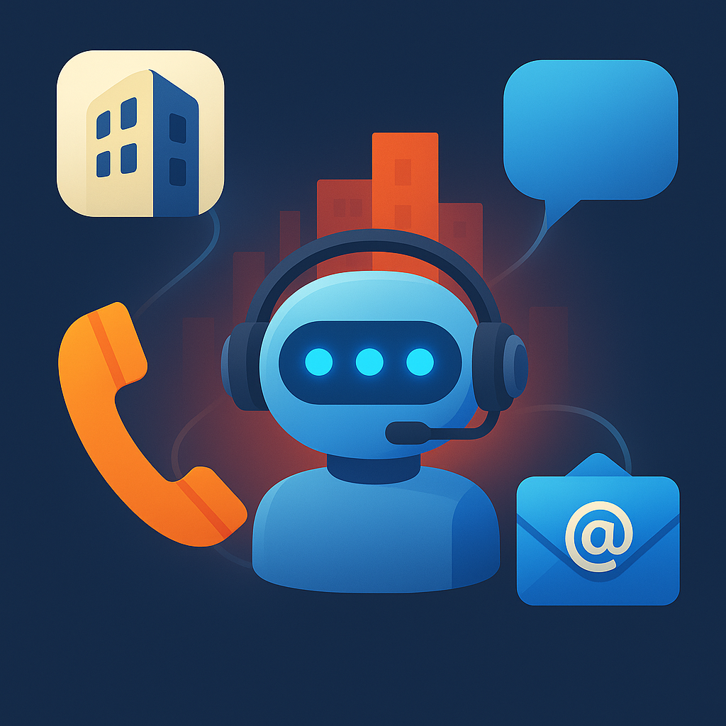 Ilustracja asysty AI działającej w różnych aplikacjach